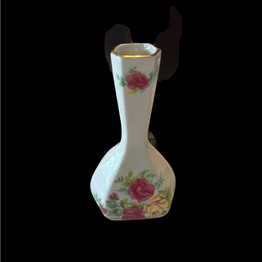 Floral Porcelain Bud Vase with Pink Rose Design